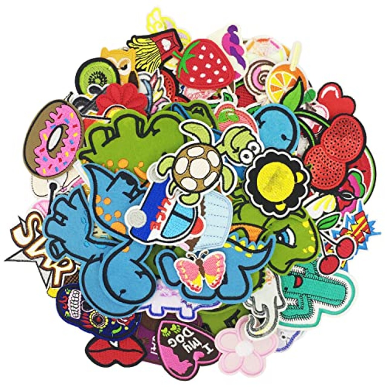 Assorted 60pcs or 70pcs Random Iron-On Decorative Patches for Clothing and Accessories - Perfect for Jackets, Hats, Backpacks, and Jeans